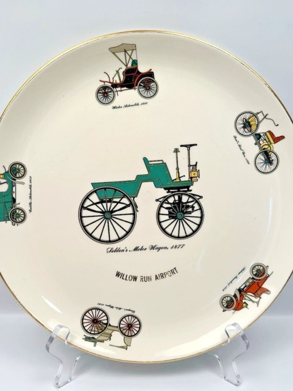 Vintage Crooksville USA-Kass China Co. Platter-22k Gold Trim-Vintage Wagon Theme